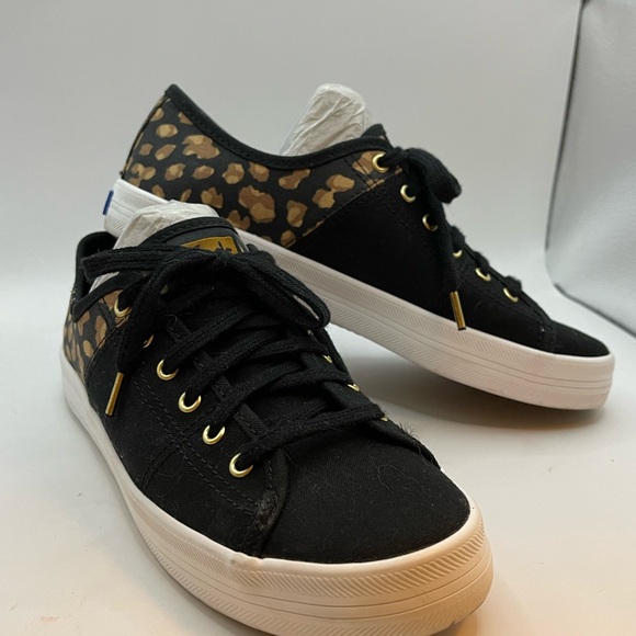 Keds Shoes - KEDS CANVAS LACE UP - Black with Leopard print, Size 6.5. Like New